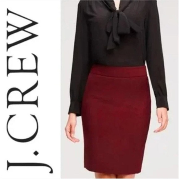 J. Crew The Pencil Skirt Burgundy Plum Purple Wool Viscose Knee Length Size 0 - Picture 2 of 6